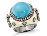 Sterling Silver Synthetic Turquoise Cocktail Fleur-De-Lys Ring with Synthetic Cubic Zirconia (CZ) in Sterling Silver