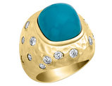 Cheryl M. Created Turquoise Cocktail Ring with Cubic Zirconia (CZ) in Sterling Silver with Gold Plating