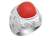 Cheryl M. Created Coral Cocktail Ring with Cubic Zirconia (CZ) in Sterling Silver