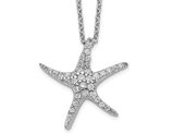 Sterling Silver Starfish Charm Pendant Necklace with Synthetic Cubic Zirconias