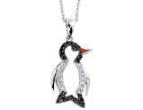 Sterling Silver Penguin Charm Pendant Necklace with Black and White Synthetic Cubic Zirconias