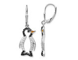 Sterling Silver Penguin Charm Earrings with Black Synthetic Cubic Zirconias
