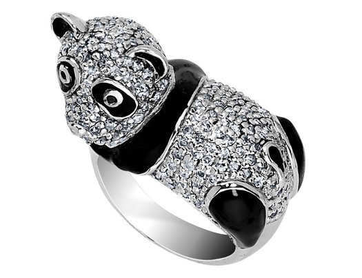 Synthetic Cubic Zirconia (CZ) Panda Ring in Sterling Silver