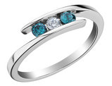 1/4 Carat (ctw) Three-Stone White & Blue Diamond Ring Band in 10K White Gold