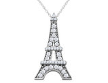 1/3 Carat (ctw H-I, I1-I2) Eiffel Tower Charm Pendant Necklace in 10K White Gold with 1/3 Carat (ctw) Diamonds