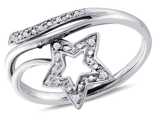 Star Ring in 10K White Gold with Accent Diamonds