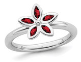 Garnet Flower Ring 1/3 Carat (ctw) in Sterling Silver