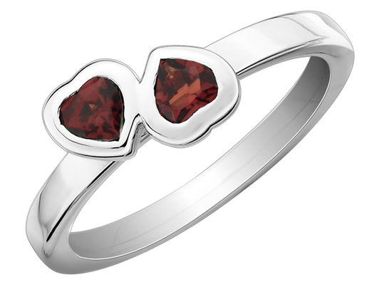 Garnet Double Heart Ring 1/2 Carat (ctw) in Sterling Silver