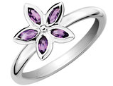 1/3 Carat (ctw) Amethyst Flower Ring in Sterling Silver