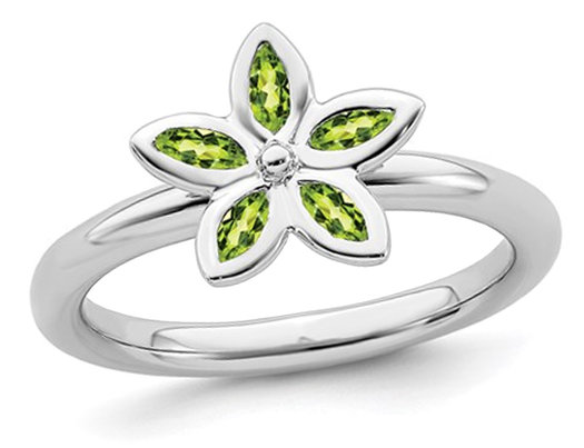 2/5 Carat (ctw) Green Peridot Flower Ring in Sterling Silver