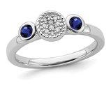 Created Blue Sapphire Ring with Diamonds 1/3 Carat (ctw) in Sterling Silver