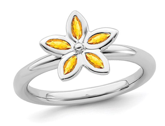 1/3 Carat (ctw) Citrine Flower Ring  in Sterling Silver