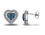 2/5 Carat (ctw I-J, I2-I3) White & Blue Diamond Heart Earrings in 10K White Gold