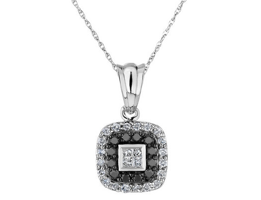 1/2 Carat (ctw) White and Black Diamond Pendant Necklace in 14K White Gold with Chain