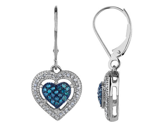 White And Blue Diamond Heart Earrings 2 5 Carat Ctw I2 I3 In 10k White And Blue Diamond Heart Earrings 2 5 Carat Ctw I2 I3