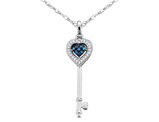 1/10 Carat (ctw) White and Blue Diamond Key Pendant Necklace in 10K White Gold with Chain