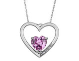 Created Pink Sapphire Heart Pendant Necklace With Diamonds 2/5 Carat (ctw) in Sterling Silver with Chain