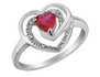 Created Ruby Heart Ring with Diamonds 2/5 Carat (ctw) in Sterling Silver
