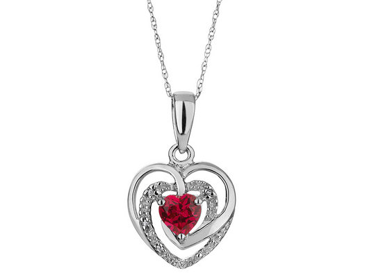 1/3 Carat (ctw) Lab-Created Ruby Pendant Necklace in Sterling Silver with Chain