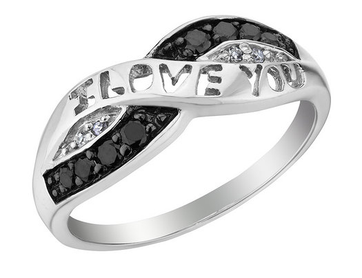 White and Black Diamond I Love You Promise Ring 1/10 Carat (ctw) in Sterling Silver