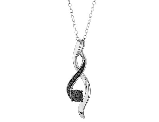 Black Diamond Accent Center Infinity Pendant Necklace in Sterling Silver with Chain