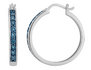 Blue Diamond Hoop Earrings in Sterling Silver 