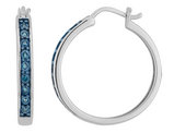 1/12 Carat (ctw) Enhanced Blue Diamond Hoop Earrings  in Sterling Silver (1 Inch)