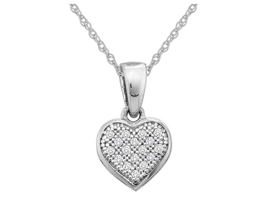 Small 10K White Gold Heart Pendant Necklace 1/20 Carat (ctw) with Chain