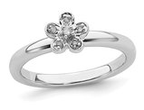 Sterling Silver Flower Ring with Diamond Accent