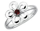 Red Garnet Flower Ring 1/10 Carat (ctw) in Sterling Silver