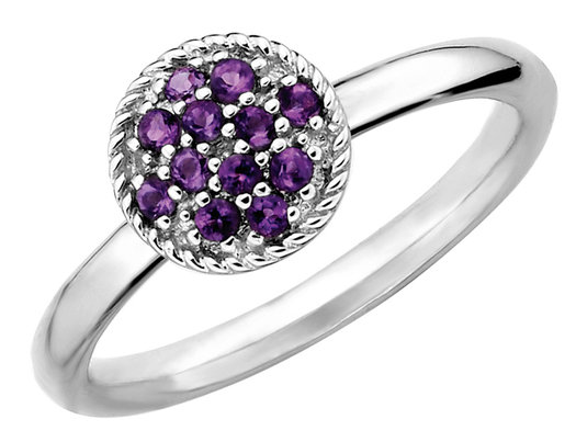 1/5 Carat (ctw) Purple Amethyst Cluster Ring in Sterling Silver