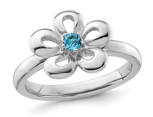 1/10 Carat (ctw) Blue Topaz Flower Ring in Sterling Silver