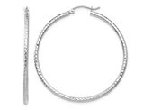 Medium Diamond Cut Hoop Earrings in 14K White Gold 1 3/4 Inch (2.00 mm)