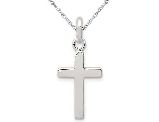 Polished Cross Pendant Necklace in Sterling Silver with Chain