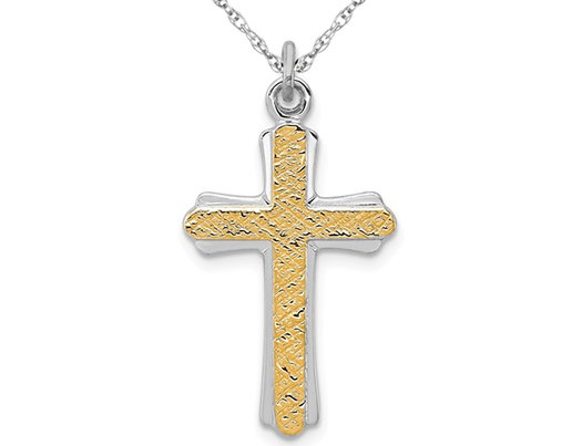 Sterling Silver with 18K Gold Cross Pendant Necklace with Chain