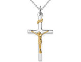 Sterling Silver with 18K Gold Plating Crucifix Cross Pendant Necklace with Chain
