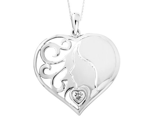 'My Daughter, My Heart's Treasure' Heart Pendant Necklace in Sterling Silver with Synthetic Cubic Zirconias