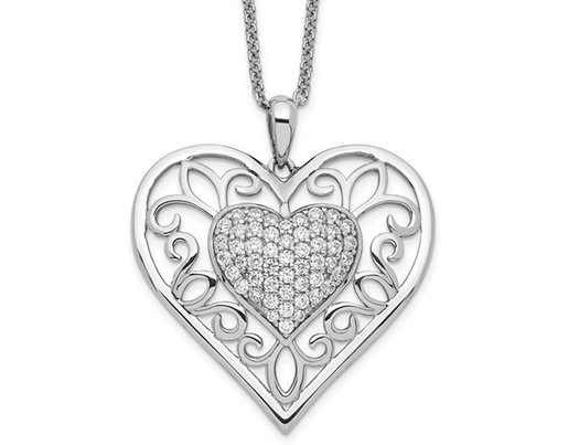 'To My Daughter' Heart Pendant Necklace in Sterling Silver with Synthetic Cubic Zirconias