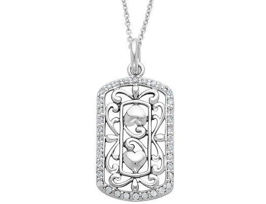 'Thankful For You' Pendant Necklace in Sterling Silver with Synthetic Cubic Zorconias