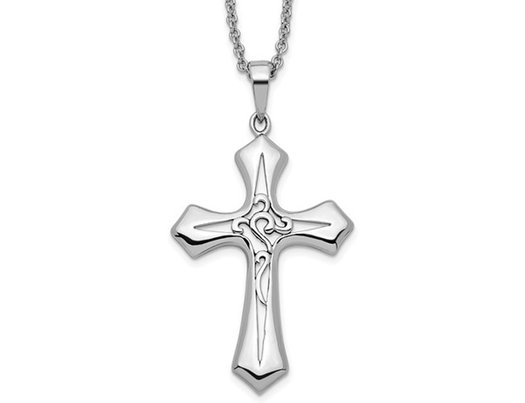 'Abide In Him' Cross Pendant Necklace in Sterling Silver with Chain