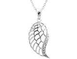 Feather Wing Pendant Necklace with Diamond Accent in Sterling Silver with Chain