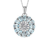 1.00 Carat (ctw) Lab Created Aquamarine Flower Pendant Necklace with White Topaz in Sterling Silver with Chain