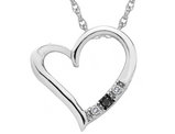 White and Black Diamond Heart Pendant Necklace in Sterling Silver with Chain