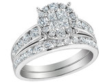 Diamond Engagement Ring & Wedding Band Set 1.40 Carat (ctw) in 14K White Gold (3.0 Carat Look)