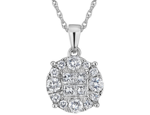 1.00 Carat (ctw H-I, I1-I2) Diamond Circle Pendant Necklace in 14K White Gold with Chain