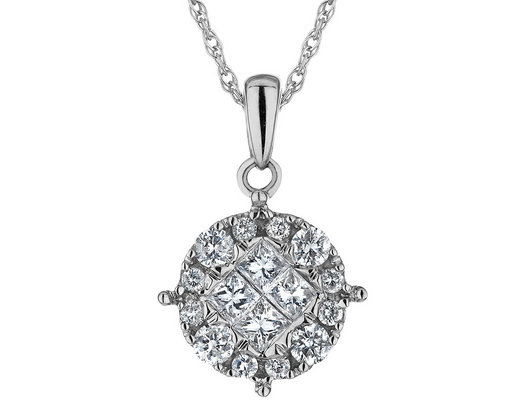 1/2 Carat (ctw) Diamond Circle Pendant Necklace in 14K White Gold with Chain