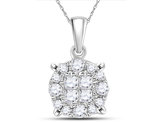 Diamond Cluster Pendant Necklace 1/4 Carat (ctw H-I, I1-I2) in 14K White Gold with Chain