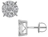 1.00 Carat (ctw H-I, I1-I2) Princess Cut Diamond Circle Stud Earrings in 14K White Gold