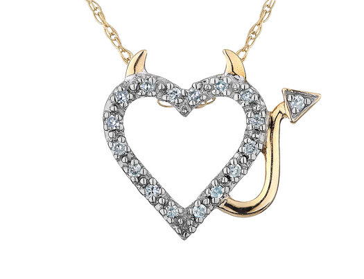Diamond Devil Heart Pendant Necklace in Sterling Silver with Yellow Gold with Chain