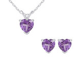 1.50 Carat (ctw) Amethyst Heart Earrings & Pendant Necklace Set in Sterling Silver